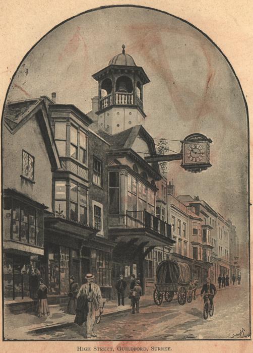 High Street, Guildford, Surrey (UK), with clock